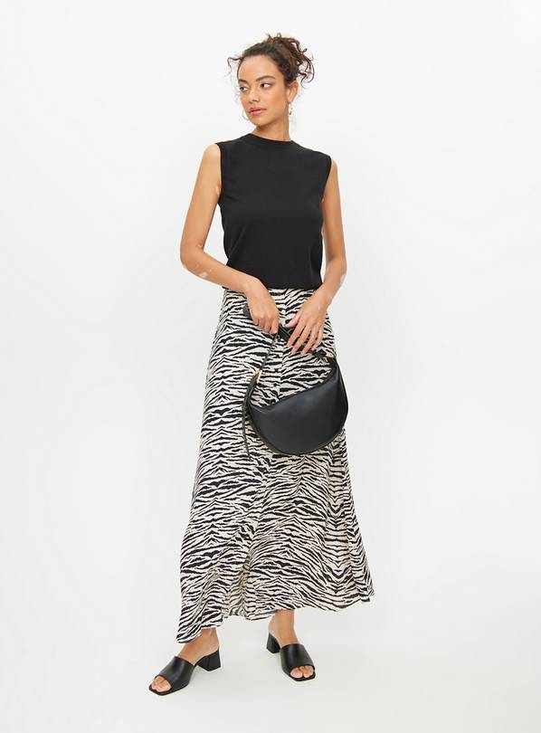 Monochrome Zebra Print Button-Through Maxi Skirt 10